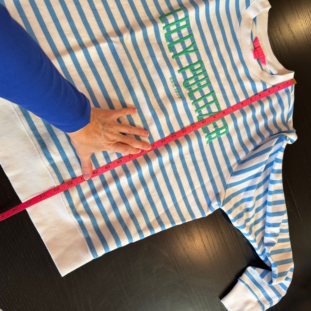 Lilly Pulitzer Ballad Sweatshirt in Lunar Blue Striped Green Embroidered Logo - Picture 9 of 12